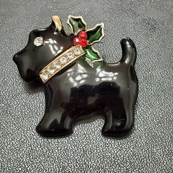 **Final Sale** Gold tone holiday puppy dog brooch - Picture 1 of 7